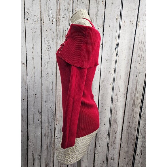 ALK Women's M Tribekka 4 Ribbed Off Shoulder Lace Up Detail Pullover Sweater NEW - Picture 7 of 11